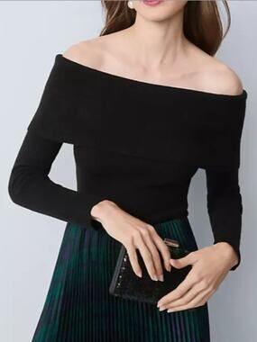 Ann Taylor Ribbed Off the Shoulder Black Sweater Size XXL NWT